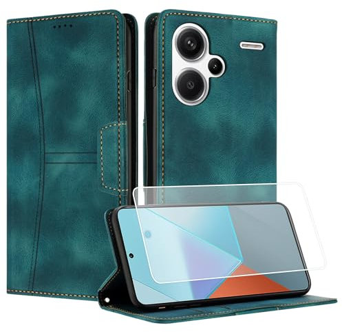 Yihaoyard Custodia per Xiaomi Redmi Note 13 Pro Plus 5G Flip Custodia in Pelle PU, Cover a Libro Portafoglio, Funzione Supporto, Magnetica, Slot Schede, TPU Bumper Caso Custodia (Verde)