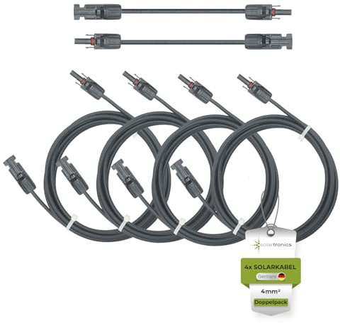 SOLARTRONICS Solarkabel Doppelpack 4x 15 Meter 4mm² H1Z2Z2-K Schwarz & Schwarz Solarstecker beidseitig - Photovoltaik Verlängerungskabel Solarleitung 4qmm - UV-beständig - Made in Germany (4x 15m)
