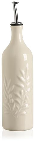 Sweejar Home Ceramic Olive Oil Dispenser Bottle, Relief Opaque Oil Cruet Protects Oil To Reduce Oxidation, Suitable For Storage Of Evoo, Soy Sauce, Vinegar,etc (Fine olive leaf relief 700ml, Beige)
