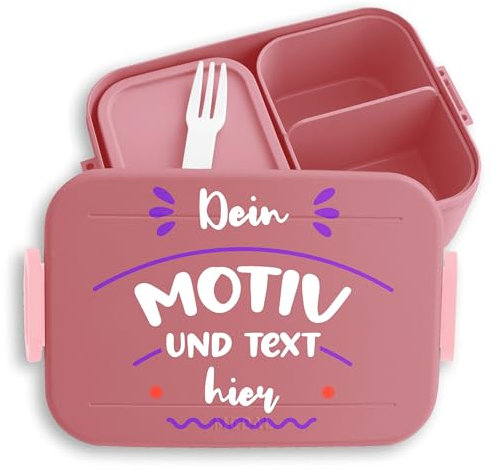 Kinder Bento Box Midi Lunchbox für Mepal Bentobox - Bild - Brotbox Dein Motiv und Text Jausenbox mit Foto Vesperdose custom I - 900 ml - Rosa - personalisierte brotdose bedrucken selber gestalten