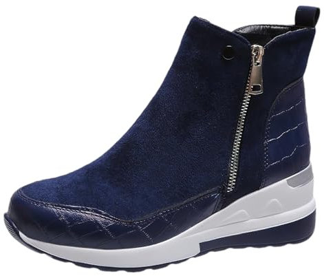 ANUFER Mujeres Tacón de Cuña Gamuza Sintética Botines Doble Lateral Cremallera Botines de Zapatilla SN0707268 Azul Marino EU38