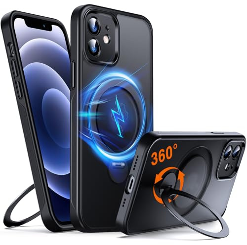 Chicfun 360° O-Ring MagStander for iPhone 12/12 Pro with Magnetic Kickstand Ring Holder [Compatible with MagSafe][360°Rotate Stand Ring][Military Shockproof] Magnet iPhone 12/12 Pro Cover Black