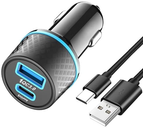 38W For iPhone 16e/16/16 Pro/16 Pro Max/16 Plus/15/15 Pro/15 Pro Max USB C Car Charger Fast Charger Cable Dual Port PD & QC 3.0 Dual Port Cigarette Lighter Travel Power Adapter LED USB Charging Cable