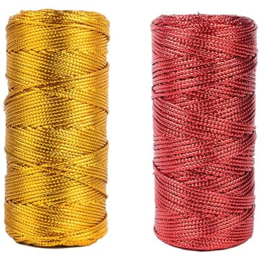 Filo d'oro Spago Dorato, 100M 1.5MM Dorato per Artigianato, Decorazione di Natale, Confezioni Regalo, Decorazione festival (Oro+Rosso)