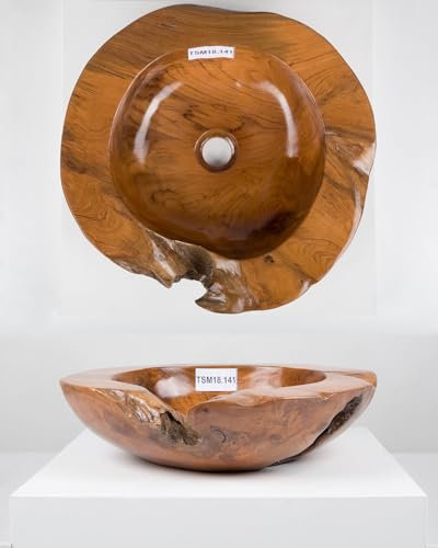 Lavabo en bois de 45 cm - Unique au choix après l'achat - Rond lasuré - Pour salle de bain, WC, jardin, lavabo à poser Wohnfreuden