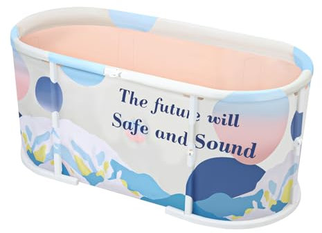 qofezuey Portable Bathtub, Extra Large Foldable Bathtub with Plastic Frame, Freestanding Surround Collapsible Bathtub, Hot Bath Tub, Ice Bath, Family SPA Soaking Tub for Adults Kids Snow Mountain