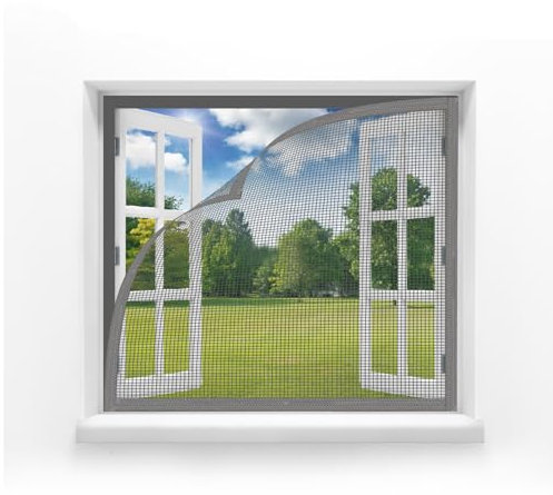 MAGICDOOR Zanzariera Porta Finestra 150x130cm, Vetroresina Senza Magnete Tenda Zanzariera Finestra Maglia Fine Traspirante Zanzariere per Porte Finestre per Camera da Letto Soggiorno Balcone-Grigio