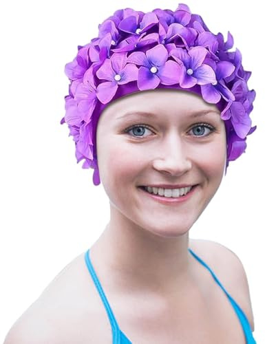 Uozonit Gorros de natación para mujer, elegantes gorras florales, gorro de natación de flores para mujer, gorros de baño retro para cabello largo/corto, gorro de natación para piscina, playa y