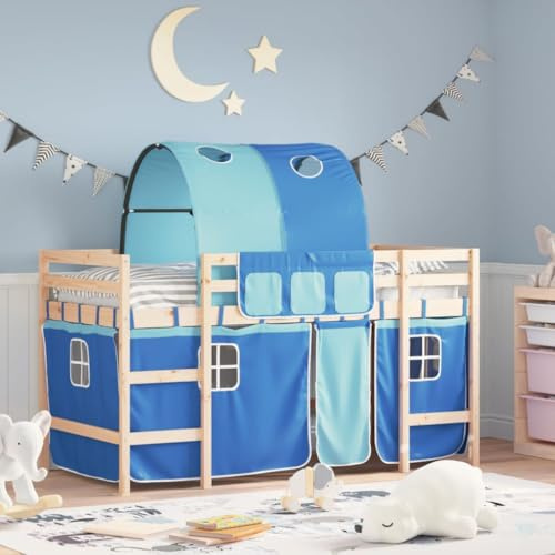 Festnight Hochbett 80x200 cm Kinder Etagenbett Kinderhochbett mit Treppe Tunnel Leiter Vorhang Jugendbett Kinderbett Holz Bett Kinder Bettgestell Jugendzimmer Bettrahmen Holzbett