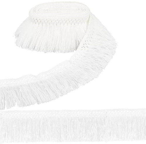GORGECRAFT Spitzenbesatzbänder Zum Nähen 5 m 7.5cm Weiße Fransenborte Aus Baumwolle Quaste Boho Vintage Lange Fransenborte Zum Nähen Einfassungen Besatz Vorhänge Decken Aufhängen Teppiche Kleidung He