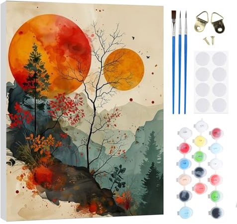 RICUVED Paysage Peinture par Numéros Kit 20x30cm pour Débutants avec Cadre en Bois –Paysage Peinture Par Numéros Pour Adulte Enfants Kit DIY Pinceaux, Peintures Décoration Murale