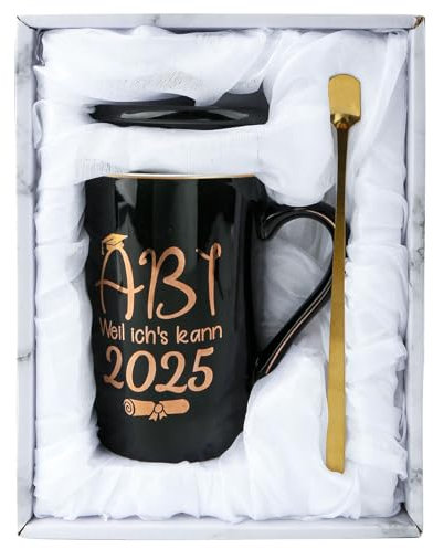 Abi Geschenke Kaffee Tasse Abitur Geschafft 2025, 400ml Weil ich's kann Kaffeetasse, Abschluss Geschenk Tasse, Abi 2025 Geschenke für Bestandene Prüfung Schulabschluss, Schwarz