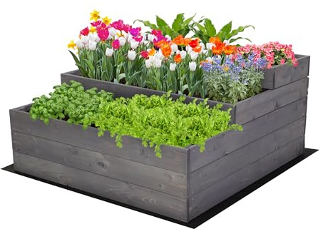 MODO24 Hochbeet Holz, 3-stufiger, Blumenkasten 45x90x93 cm, Grau | Komplettes Anzuchtset inkl. Schrauben, Dekoratives Gemüsebeet, Kräuterbeet & Blumenkasten für Garten und Terrasse