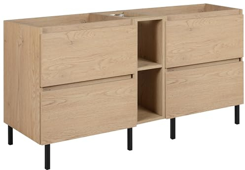3xE Living Meuble de Salle de Bain 140 CM (2 X 60 + 20) + Pieds Meuble, chêne Clair 140 x 77 x 46 cm