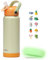 pluseight 750ml/24oz Water Bottle with Straw Lid, Stainless Steel Water Bottle Wide Fluorescent Coaster for Sports, Gym or Office, BPA-Free Keep Cold 24H Hot 12H (Green)