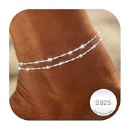 LOLIAS Bracelets Cheville Femme Argent 925 Imperméable Bracelet de Cheville pour Femme Réglable Perlé Bracelets de Cheville Chaine Cheville Femme Bijoux De Plage D'Été