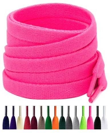 Puzeam 2 Paires de Lacets Plats pour Baskets, 8 mm de Large, Lacets Chaussures pour Chaussures, Sneakers et Chaussures de Sport (110 cm, Rose Fluo)