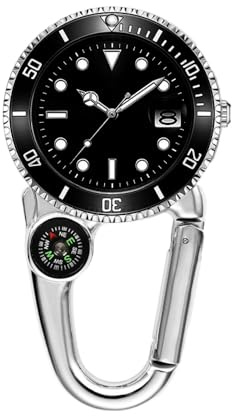 Weicam Montre de poche unisexe à quartz analogique avec boussole et tire-bouchon avec calendrier lumineux pour randonnée, sac à dos, noir