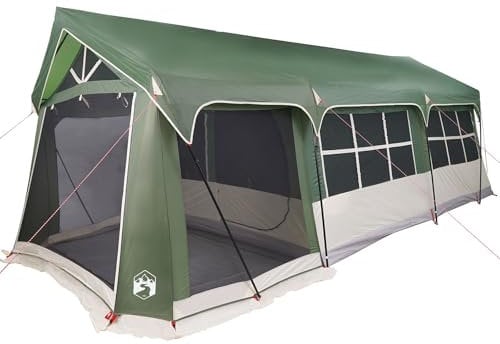 vidaXL 10-Personen Campingzelt mit Fenstern, wasserdicht, grünes Outdoor-Equipment für Festivals, Familienausflüge, modernes Polyester, UV-beständig, Wochenendschutz, Garten, Sommerzelte