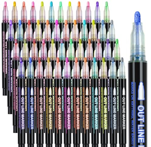 iaHOME Glitzerstifte Zauberstifte - Geschenke für Mädchen, Einschulung Mädchen Geschenk, 48 Outline Stifte Magische Stifte für Scrapbooking, Basteln Mädchen