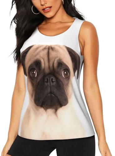 3D Cute Cry Pug Damen Sommer Gym Tank Tops - Rundhalsausschnitt Ärmellos Sport Yoga Top Feuchtigkeitstransport Crop Weste Perfekt für Athletic Running und Workout, Größe 3D, XXL