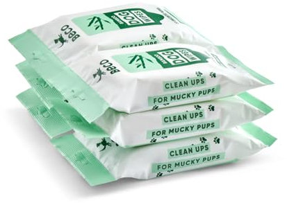 Beco Dog Wipes - 6 Travel Packs of 20, Unscented, For Paws, Body & Bum, Plant-Based Grooming Wipes