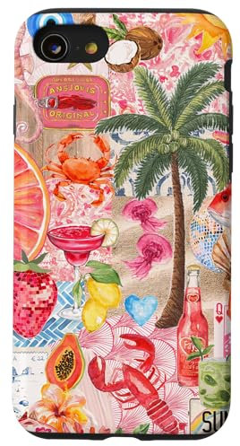 Palm Tree Cocktail & Coconut Summer Preppy Collage Case for iPhone SE (2020) / 7 / 8