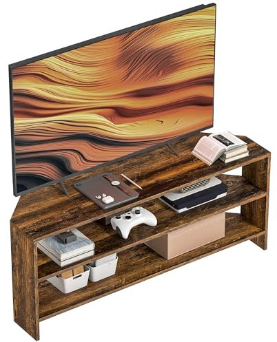 HOMCOM Corner TV Stand for 47 Inch Television, Modern TV Unit with 2 Open Shelves for Living Room, Bedroom, Rustic Brown