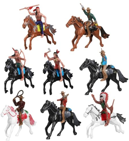 LAIOUSN Western Cow Boy Horse Figuren Indian Ridings Puppen Set 8er Pack für Kinder Spielzeiten und Büro Dekoration Cowboy Figuren