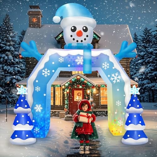 Kalolary 12FT Christmas Inflatables Archway Outdoor Decorations, Blue Snowman Arch with Christmas Trees Blow Up Decoration for Outdoor, Indoor, Garden, Xmas Decoration