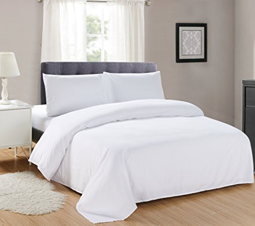 Sonia Linens Home Basic Super Soft Brushed Microfibre Duvet Cover Set - Non Iron Breathable Hypoallergenic Zippered Duvet Cover & Pillowcase Set (White, Super King)