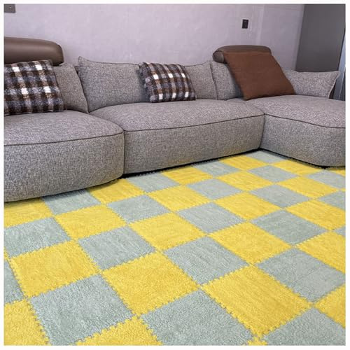 Flauschige Teppichfliesen, ineinandergreifende Schaumstoff-Puzzle-Bodenfliesen, 12 x Zoll, Mehrfarbig, 10er-Pack (Gelb + Grau)(Yellow+Green)