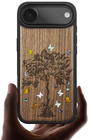 Carveit Holz hülle für iPhone 17 Air（Nussbaum-Der Zentangle） | Magnetisch Handyhülle [Holzgravur & Muschel Inlay] Stoßstange Cover kompatibel Magsafe mit iPhone Air Case