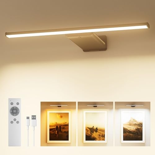 Iluminación de imagen inalámbrica, batería de 12000 mAh, lámpara de imágenes recargable con mando a distancia, lámpara de pared LED regulable para interiores para cuadros y pinturas, 3 temperaturas de