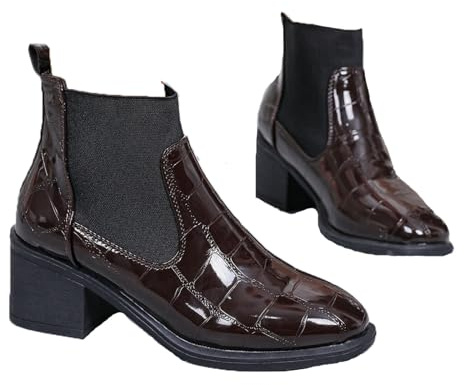 MASHANGGOU Stivali da donna in pelle con tacco medio, motivo Chelsea Chunky Heels Booties comodi ed eleganti per l'uso quotidiano