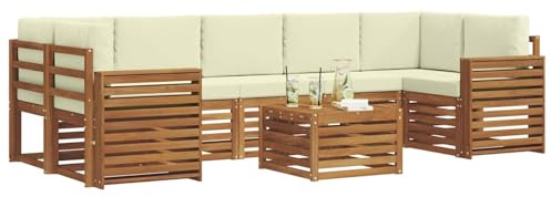 vidaXL Sofagarnituren 8 pcs Natur und Creme Massivholz Akazie, Elegantes Garten-Sofa, modernes Lounge-Set für draußen, langlebige Terrasse, gemütliche Sitzmöbel