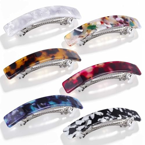 6 Stück Haarspangen Damen, französische Haarspange 8 cm in Schildpatt Optik aus Kunststoff sowie Metall, für Haarstyling im Alltag und zu Partys für Frauen und Mädchen