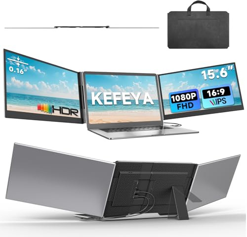 KEFEYA Triple Ecran PC Portable 15,6, FHD 1080P IPS Ecran Ordinateur, Écran de Eye Care pour Ordinateur Portable 12-17,3, HDR Ultra-Fin et Léger Extension Ecran pour Mac Windows Chrome Switch Xbox