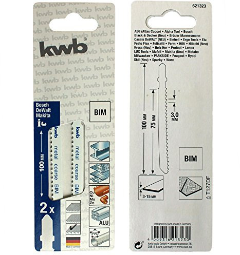 kwb BIM 621323 T127DF Lot de 2 lames de scie sauteuse Premium Line pour acier, tôles, métaux non ferreux, aluminium, plastiques 100 mm