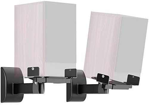 BONTEC Universal Dual Side Clamping Bookshelf Speaker, Wall Mounting Bracket for Large Surrounding Sound Speakers, Tilt & Swivel Satellite Speaker Wall Mount, Hold up to 15kgs (1 Pair Black)