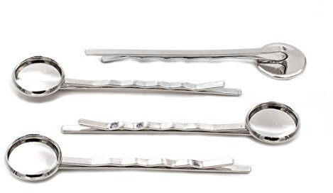 Vintageparts Haarklemmen mit Einer Fassung für 12 mm Cabochons in silberfarben 4er Set DIY Schmuck