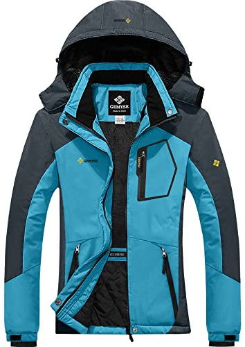 GEMYSE Damen Wasserdichte Winddichte Skijacke Winterjacke Wanderjacke Hardshelljacke Regenjacke mit Kapuze (Hellblau Grau,M)