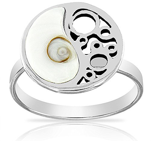 PLANETYS - 9925 Sterling Silber Yin Yang Ring Auge des Heilige Lucie - Santa Lucia - Oeil de Sainte Lucie - Shiva Eye - Größe verstellbar