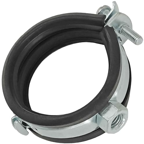 MegaHaustechnik 20 Stück Gelenk-Rohrschellen aus Stahl verzinkt, Spannbereich 107 bis 112mm Rohr-Außendurchmesser 4 Zoll, mit Schallschutz aus EPDM Gummi, mit M8 Gewinde-Mutter, Schraubrohrschelle