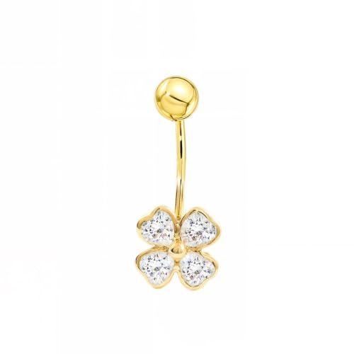 Monde Petit Piercing für Nabel Klee mit Zirkonen - Gelbgold 9 Karat (375) - Geschenkbox - Garantiezertifikat