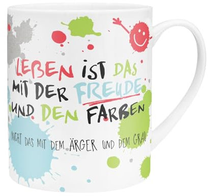H:)PPY life 45358 Porzellan Tasse mit Spruch Leben, 60 cl, mehrfarbig, XL (1er Pack)