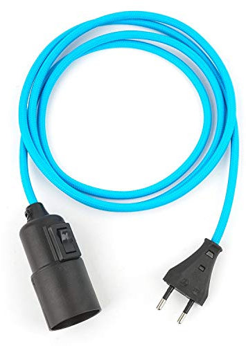 3m Plug-In Lampe BLAU, Textilkabel mit Lampenfassung aus Thermoplast (Glattmantel) mit Schalter und Eurostecker