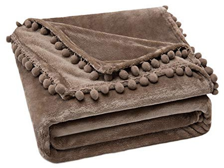 MIULEE Kuscheldecke Fleecedecke Flanell Decke Mit Pompoms Einfarbig Wohndecken Couchdecke Flauschig Überwurf Mikrofaser Tagesdecke Sofadecke Blanket Für Bett Sofa Schlafzimmer 150x200 cm Kaffeefarbe
