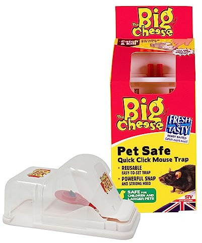 The Big Cheese Pet Safe Quick Click Mouse Trap, Kills Mice, Baited and Ready-To-Use, Easy Clean and Disposal, Plastic, Discreet, Indoor and Outdoor Use
