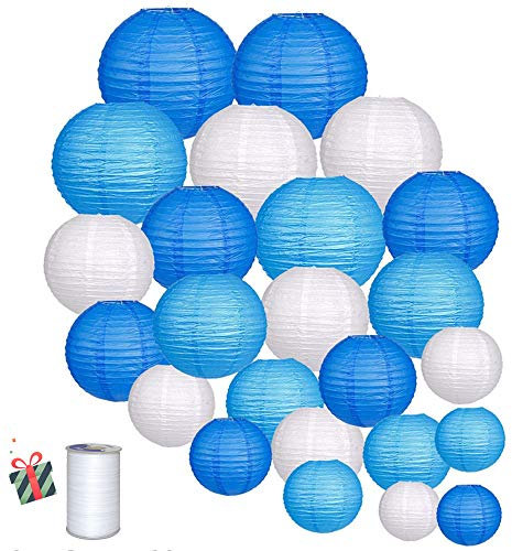Treer 24pcs Papier Laterne rund Lampenschirm, Verschiedene Größen und Farben Lampions Papierlaterne Hochtzeit Weihnachten Festival Party Dekoration (Blau)